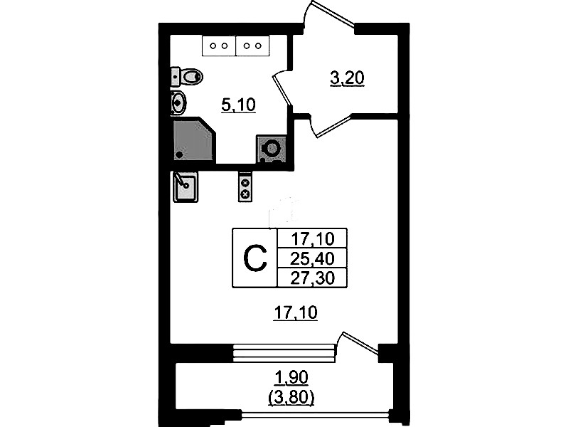 Квартира студия 27.3 м², 4/13 эт., ЖК «Тайм Сквер»